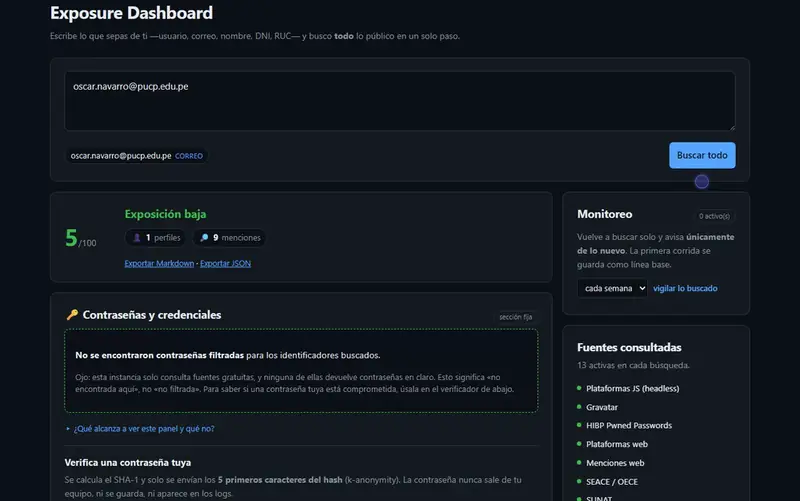 Screenshot of Exposure Dashboard